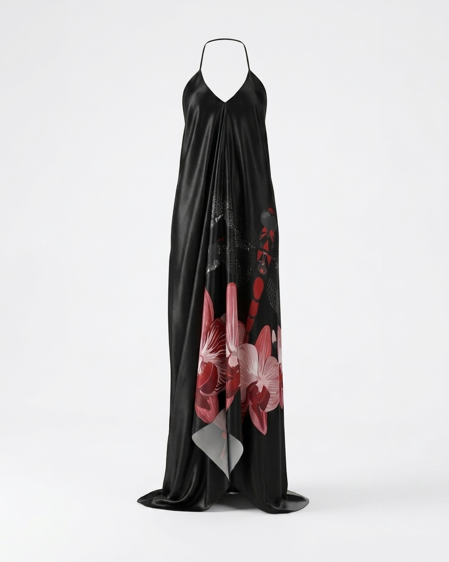 Halterneck Red Dragonfly backless dress