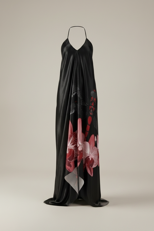 Halterneck Red Dragonfly backless dress