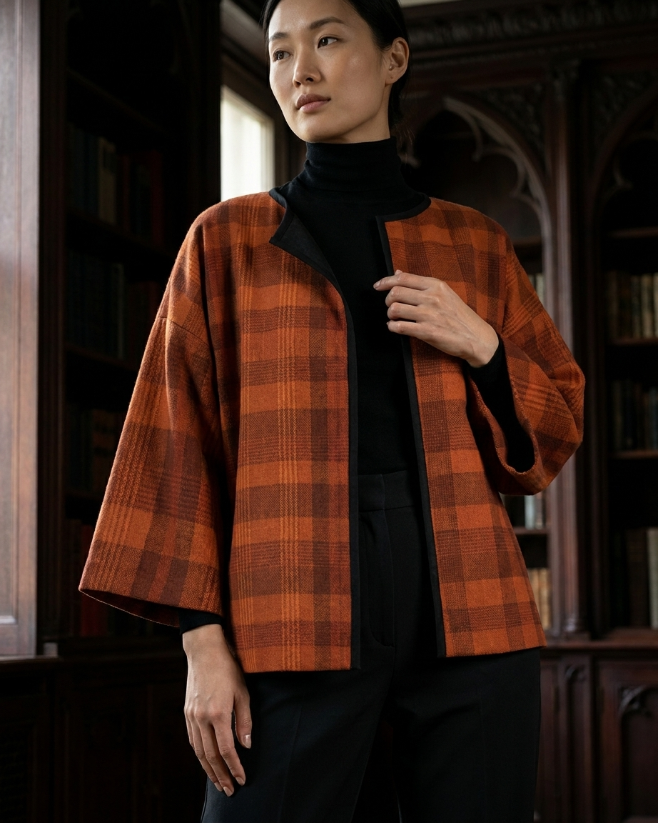 Kimono Jacket Orange Tartan