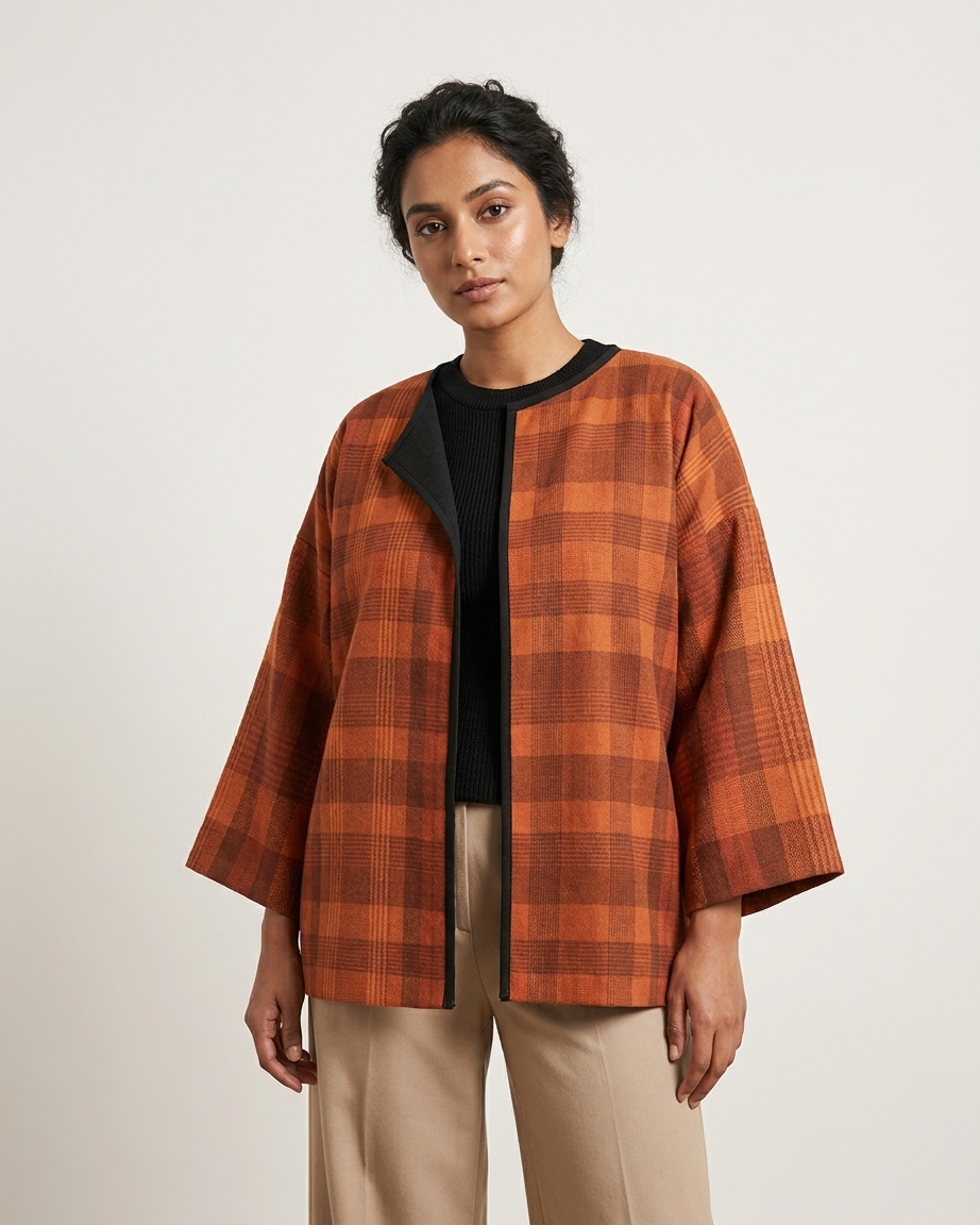Kimono Jacket Orange Tartan