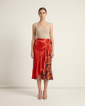 Flounce Skirt Blood Orange Tartan Pattern