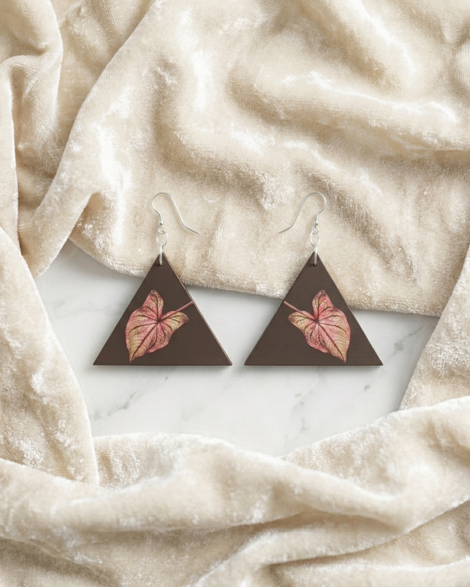 Wooden Earrings Geometric Shapes Maxi Caladium Thai Beauty Pattern