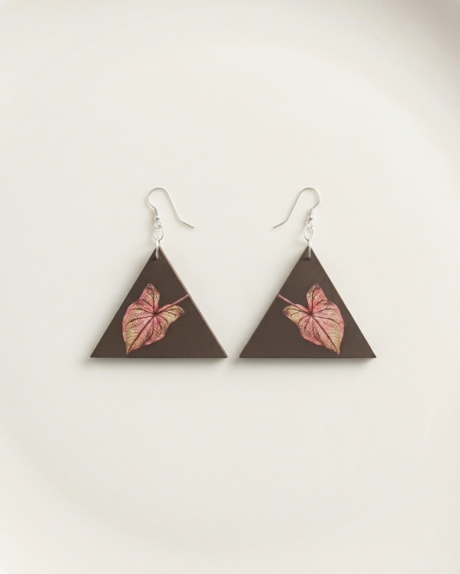 Wooden Earrings Geometric Shapes Maxi Caladium Thai Beauty Pattern