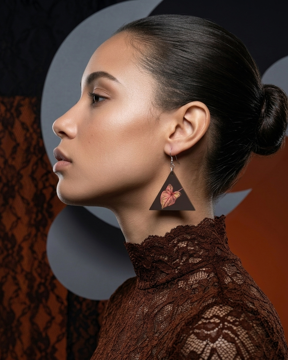 Wooden Earrings Geometric Shapes Maxi Caladium Thai Beauty Pattern