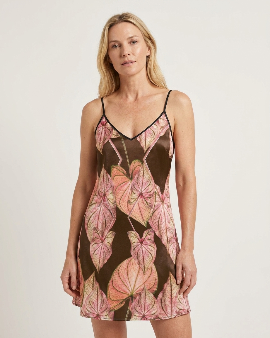 Slip Dress Midi Translucent leaf of Caladium Thai Beauty