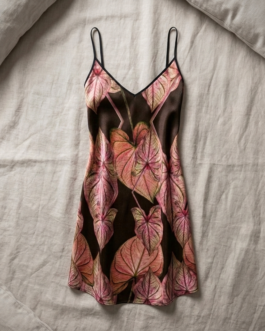 Slip Dress Midi Translucent leaf of Caladium Thai Beauty