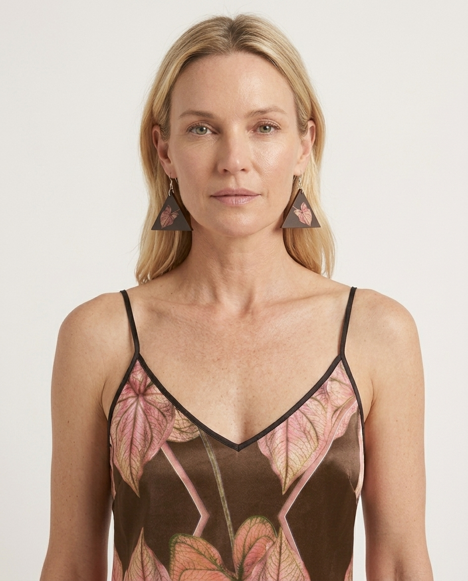Wooden Earrings Geometric Shapes Maxi Caladium Thai Beauty Pattern