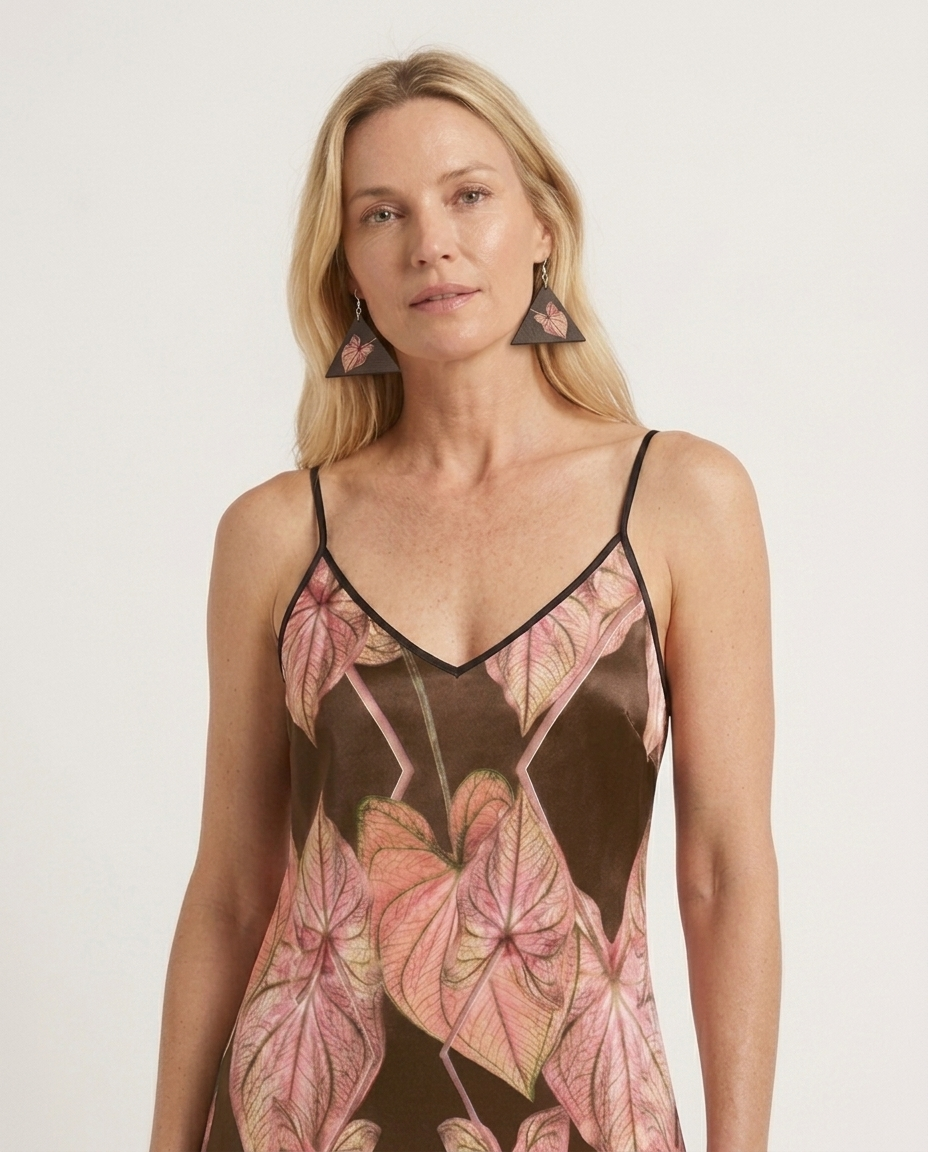 Slip Dress Midi Translucent leaf of Caladium Thai Beauty