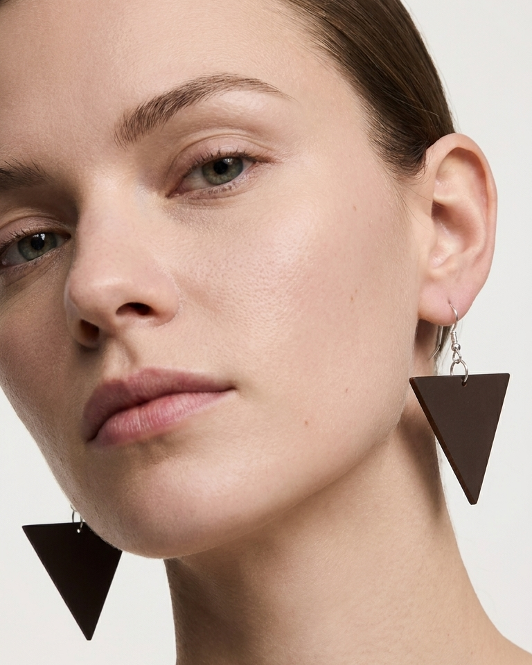 Wooden Earrings Geometric Shapes Dark Brown