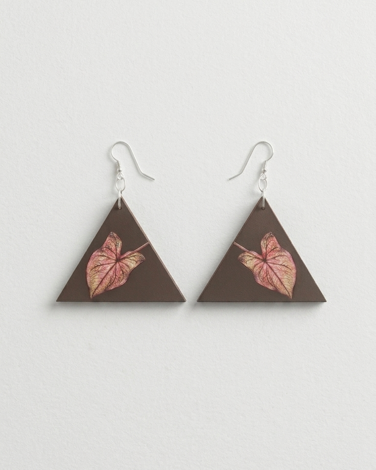 Wooden Earrings Geometric Shapes Maxi Caladium Thai Beauty Pattern