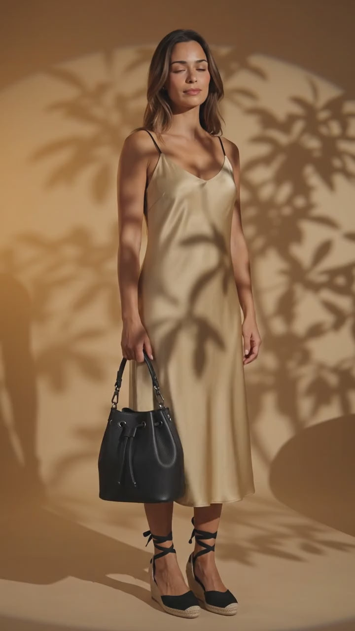 NimiaN Aurelia Gold Pure Silk Maxi Slip Dress