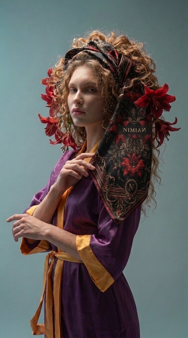 NimiaN Vespera Plum & Amber Belted Robe