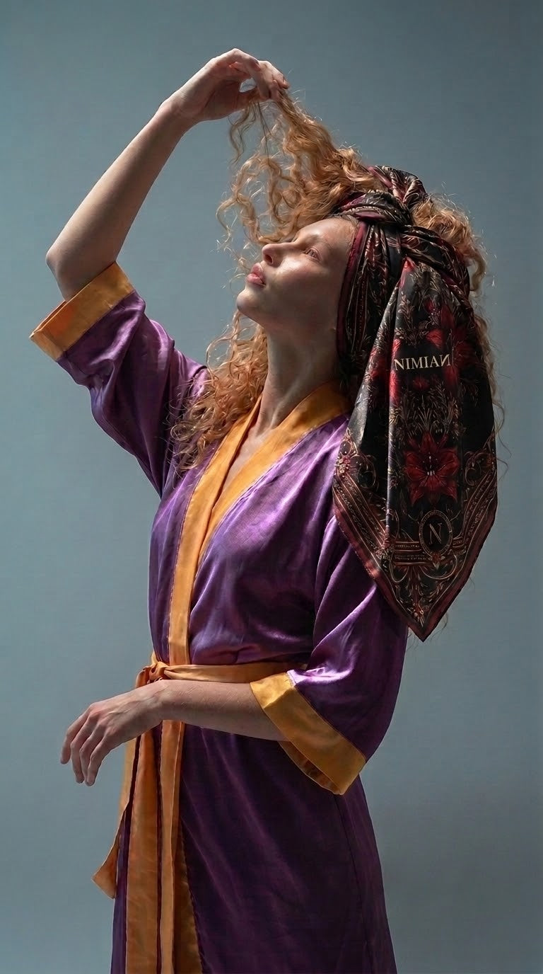 NimiaN Vespera Plum & Amber Belted Robe