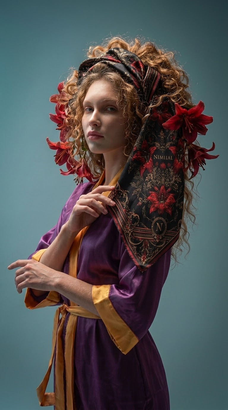 NimiaN Vespera Plum & Amber Belted Robe