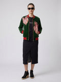 Women’s Botanical Caladium Print Bomber Jacket – Forest Green & Pink