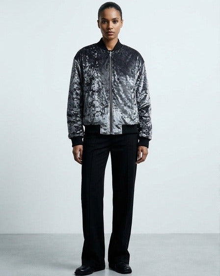 Ladies Bomber Jacket Grey Diamond