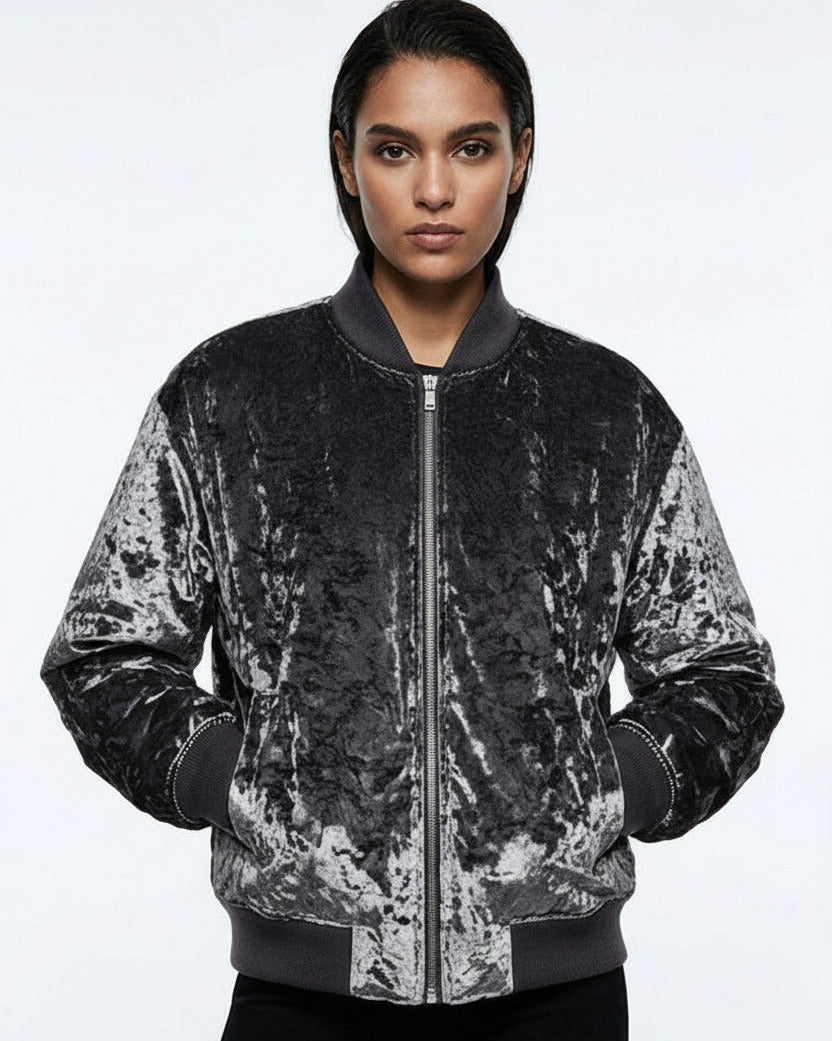 Ladies Bomber Jacket Grey Diamond