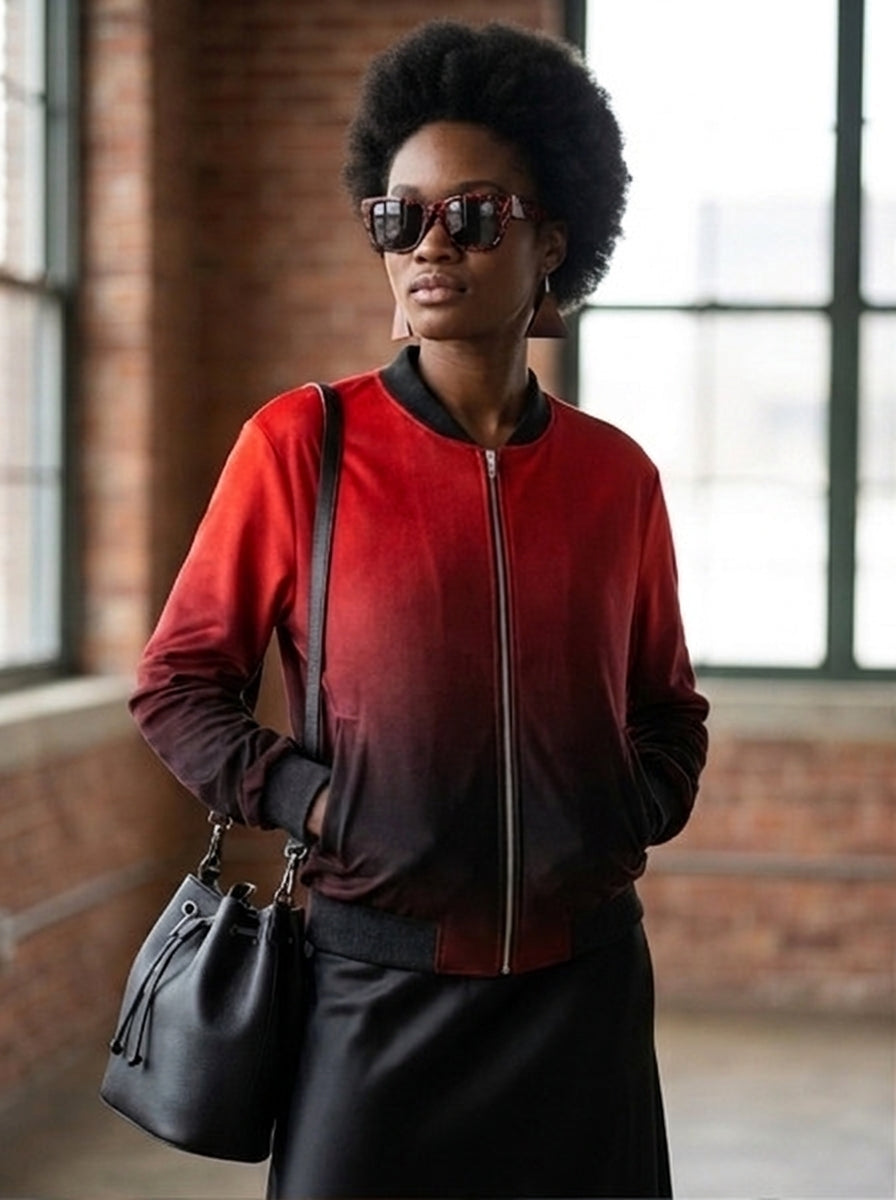 Ladies Bomber Jacket Red Gradient n' Black