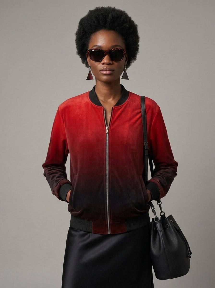 Ladies Bomber Jacket Red Gradient n' Black
