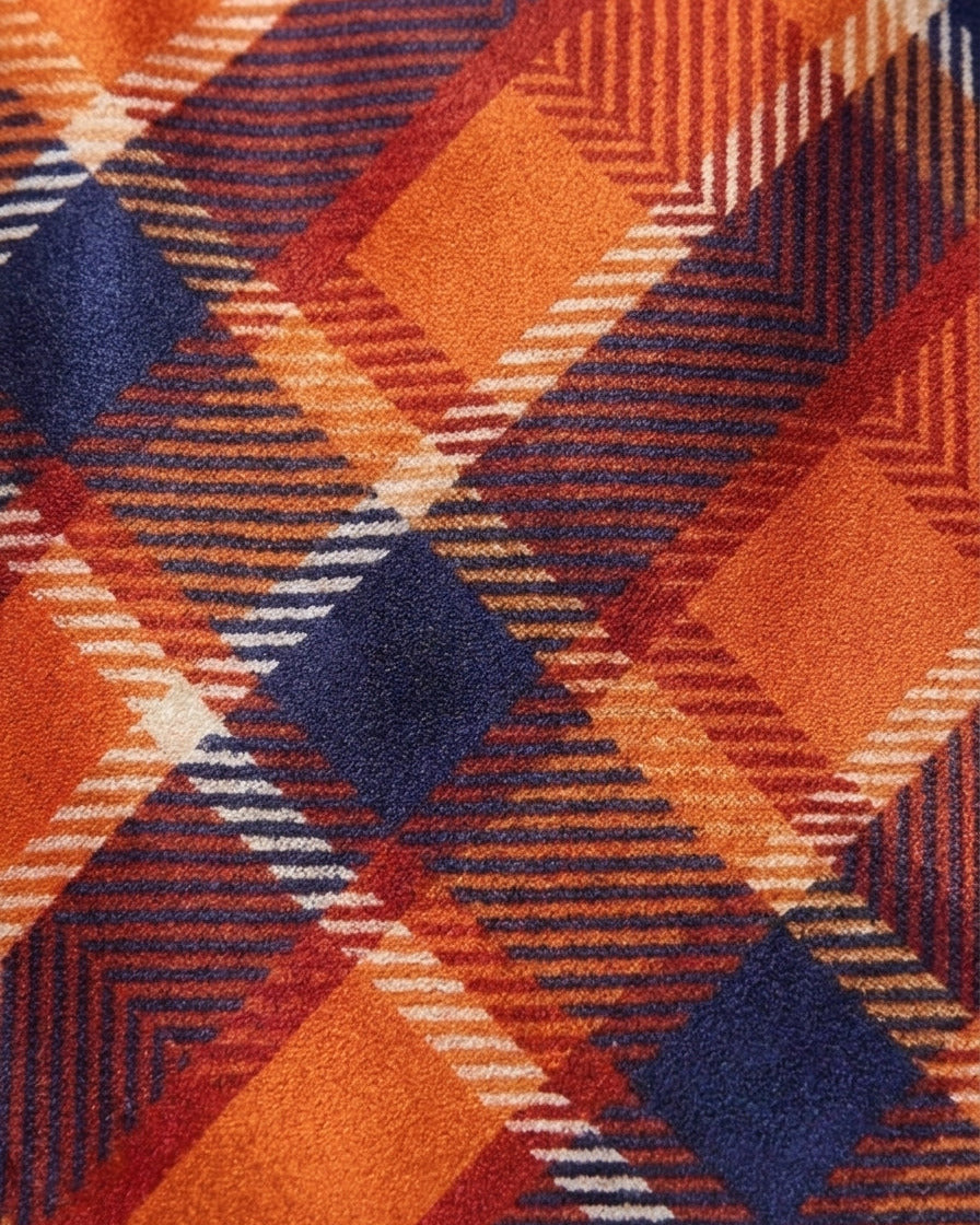 Halterneck Backless Dress Blood Orange Tartan Pattern