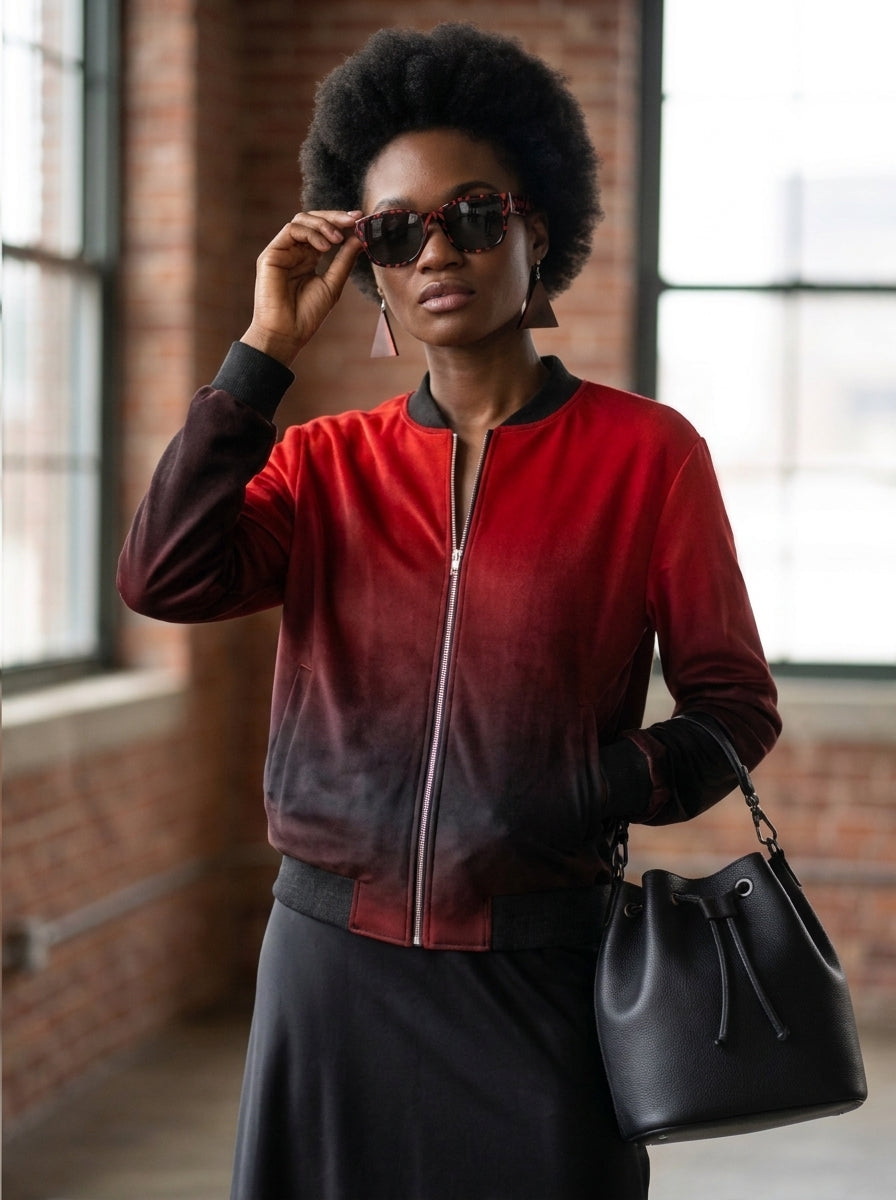 Ladies Bomber Jacket Red Gradient n' Black
