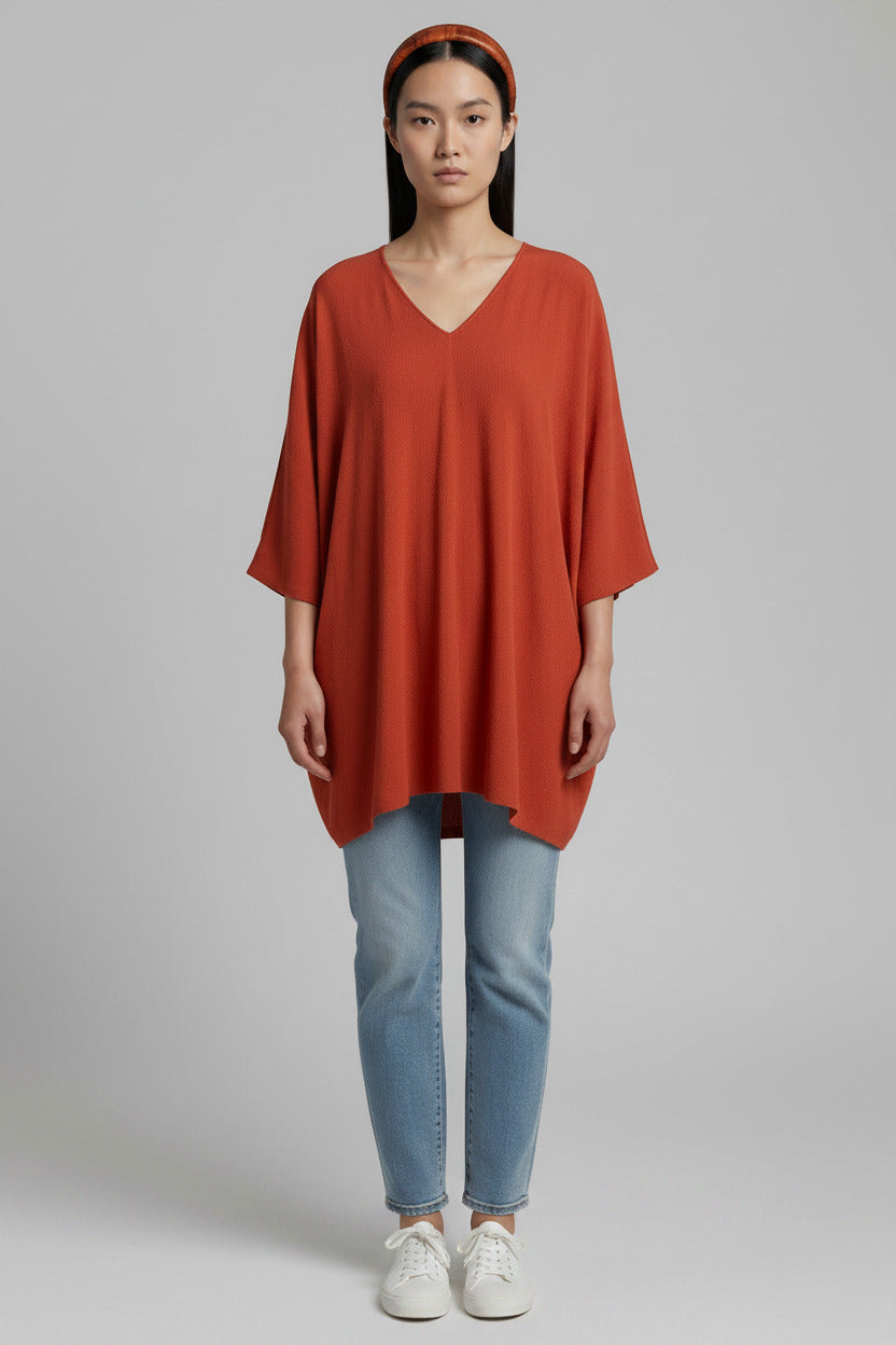 Vibrant Blood Orange V-Neck Kaftan