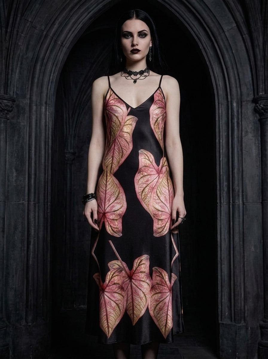 Slip Dress Maxi Caladium Thai Beauty Pattern
