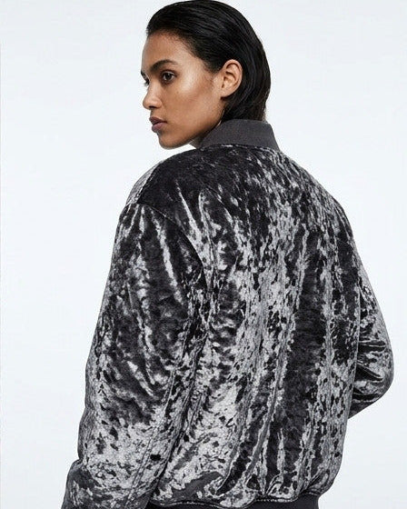 Ladies Bomber Jacket Grey Diamond