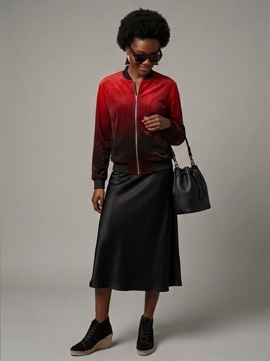 Ladies Bomber Jacket Red Gradient n' Black