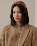 Leather Headband Orange Tartan Pattern